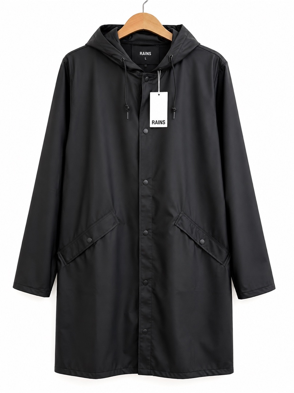 Rains Longer Jacket W3 Black Waterproof Coat Rain Jacket Size Large NWT UNISEX